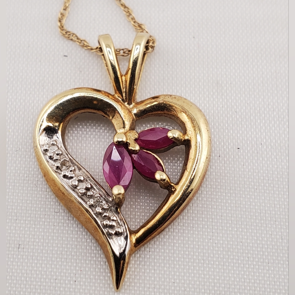 10k Gold Ruby Diamond Heart Necklace